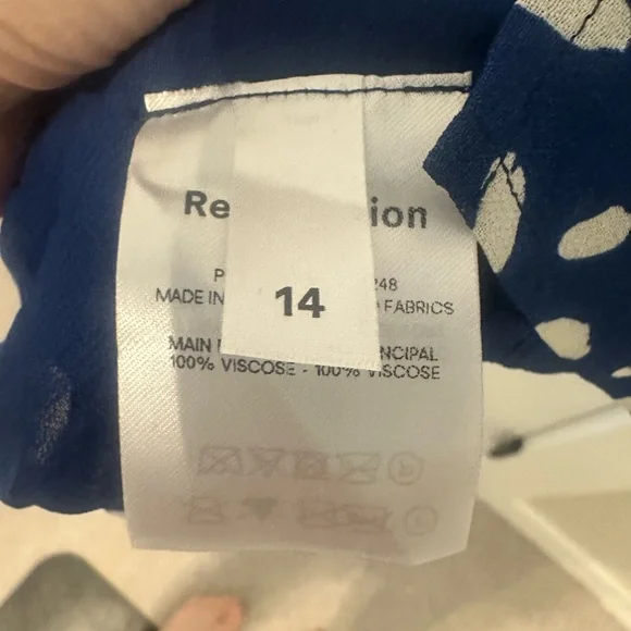 Reformation Blue Polka Dot Viscose Midi Dress Size 14 Bustier Slit - Picture 5 of 6